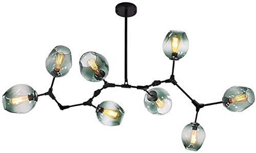 AMNOUR Chandelier E27 Nordic Glass Ball Chandelier Adjustable Height,Matte Black Sputnik Chandelier,E26 Metal Hand Blow Branches Pendant Light,79" Mid Century Globe Light Fixtures