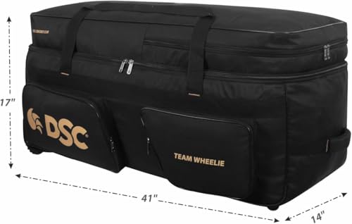 DSC Team Cricket Kit Bag with Wheels - Large Capacity Sports Equipment Travel Bag for Players, Color - Black/Gold