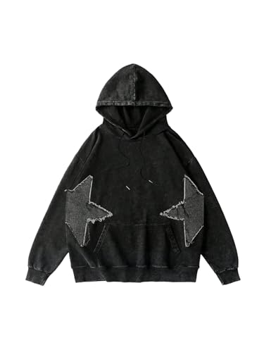 SOLY HUX Hoodies for Men Star Graphic Sweatshirt Drawstring Long Sleeve Vintage Pullover Tops Streetwear