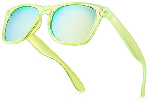 Retro Rewind Translucent Frame Colorful Neon 80s Sunglasses for Men Women - Reflective Mirrored Lens