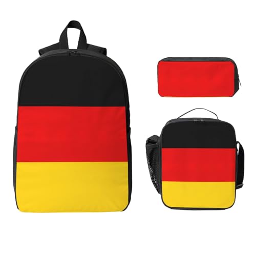 Sac à dos drapeau allemand 43cm avec boîte à déjeuner et trousse noire pour école et voyage