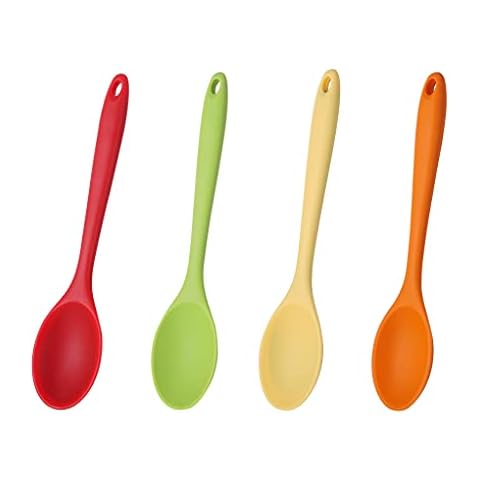 4 Pieces Silicone Spoons for Cooking, Large Silicone Mixing Spoon Set, Nonstick Heat-Resistant Cooking Spoons, 4 Colors Kitchen Utensil Spoons for Mixing Baking Cooking Serving Stirring Tools Cover