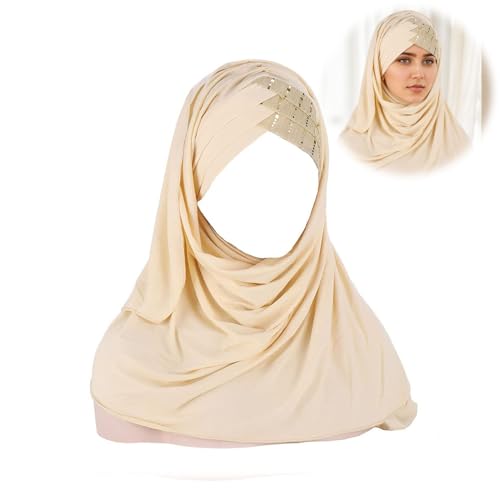Sequin Hijab Muslim Head Wrap, Solid Color Scarf Lightweight Adjustable Islamic Stretch Elastic Head Cover for Women