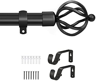 PinLin Window Curtain Poles with Twisted Cage Finials, 56-107cm Black Extendable Curtain Rods with Brackets for Bedroom, Dining Room, Living Room or Kitchen