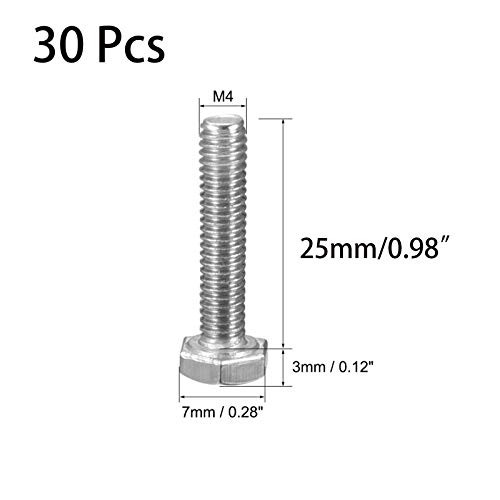 Image of 30 Pcs M4 Hex Bolt M4-0.7 x 25mm UNC Hex Head Screw Bolts A2-70(304) Stainless Steel Fully Threaded Hex Tap Bolts,Plain Finish,Fully Threaded (M4 x 25mm)