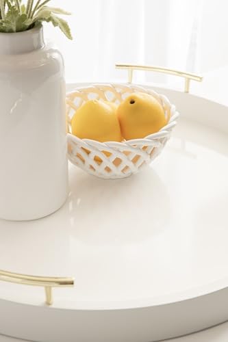 Kate And Laurel Lipton Modern Round Ottoman Tray; 22 Inch Diameter; White and Gold; Decorative Circle Coffee Table Tray for Living Room Decor or Large Serving Tray - Image 7