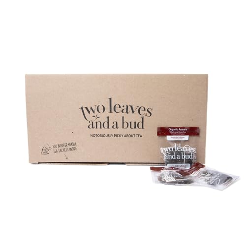 Two Leaves and a Bud Organic Assam Black Tea Bags, Whole Leaf Caffeinated Assam Tea in Compostable Sachets,100 Count (Pack of 1)