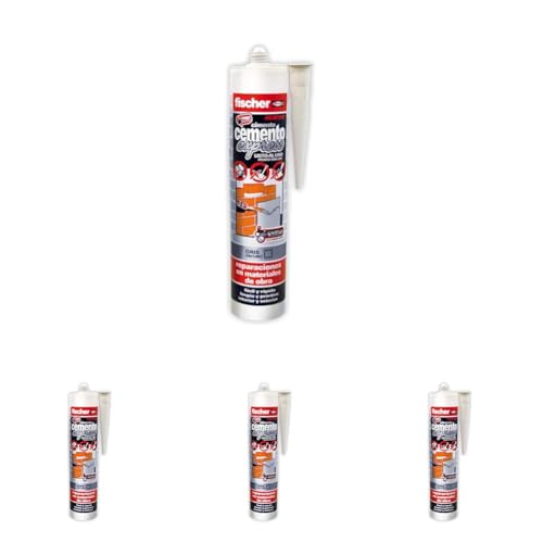 fischer - Cemento Express 310ml Gris Oscuro | Relleno de Reparación de Juntas | Uso Interior y Exterior | Aplicación Fácil con Pistola de Silicona | Resistente a la Lluvia (310 ml) (Paquete de 4)