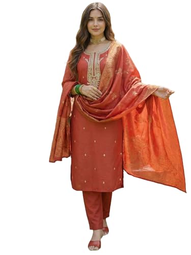 Image of INDO ERA Women's Viscose Self Design Straight Kurta with Pant & Dupatta Set