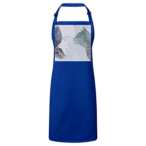 Tablier cuisine bleu aquarelle premium illustration artistique chat et jeune fille de luxe