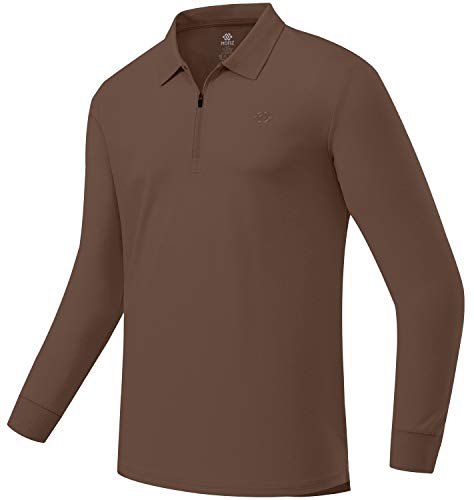 JINSHI Men's Golf Shirt Polo Shirts Long Sleeve Shirts 1/4 Zip Shirts Pullover Shirts Slim Fit Causal Shirts XL Brown