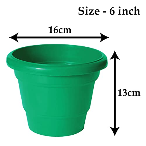 Image of Heart Home Solid 2 Layered Plastic Flower Pot|Gamla for Home Decor,Nursery,Balcony,Garden,6 inchx5 inch,Pack of 8 (Green)