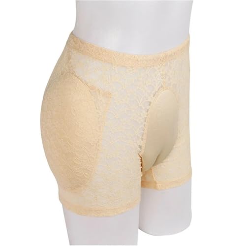 Mens Hiding Panty Fake Padded Shaping Pants Thicken Hip Underwear for Crossdresser Transgender Gay Lace Boxers(Beige,XX-Large)4