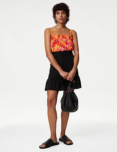 Image of Marks & Spencer Pure Cotton Printed Smocked Detail Cami Top