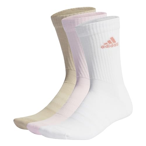 adidas Unisex Cushioned Crew Socks 3 Pairs, Clear Pink/White/Wonder Beige,...