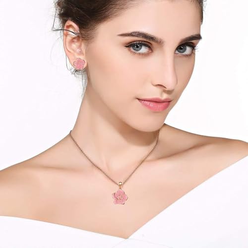 EVEVIC Rose Flower Necklace Earrings Set for Women 18K Gold Plated Hypoallergenic Jewelry Sets