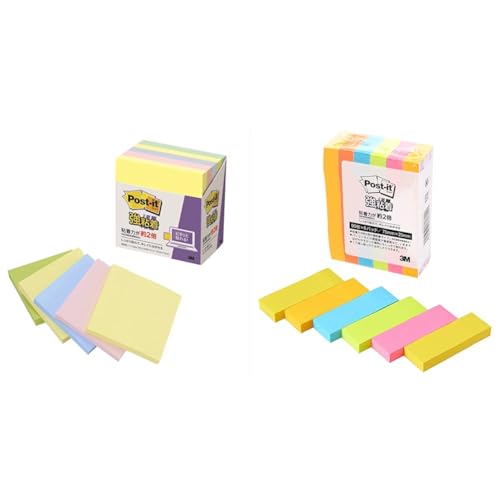 【セット買い】スリーエム(3M) ポストイット 付箋 正方形 強粘着 ノート パステルカラー 75×75mm 90枚×5冊 654-5SSAP イエロー、ピンク、ネプチューンブルー、アップルグリーン + ポストイット 付箋 強粘着 ふせん ネオンカラー 7