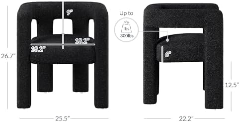 BELLEZE Modern Boucle Barrel Dining Chair Set of 6, Upholstered Linen Kitchen Boucle Armchair with Sidearms and Back, for Dining Room Living Room- Black - Thumbnail 5