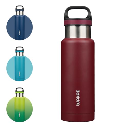 Image of BJPKPK Insulated Water Bottle 18OZ Stainless Steel Water Bottle with Handle Double Walls Vacuum Insulated BPA Free Flask, Deep Red