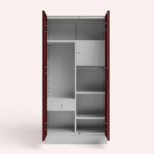 Image of Interio by Godrej Almirah Slimline 2-Door Steel Almirah, Cupboard for Clothes (Russet), 1-Year Warranty, 4 Shelves, 1 Drawer, 1 Locker, Star Design Mirror