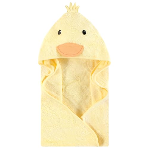 Image of Hudson Baby Unisex Baby Cotton Poly Animal Face Hooded Towel, Yellow Duck, One Size