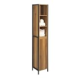 SoBuy Tall Slim Bathroom Storage Cabinet with 3 Open Shelves and 1 Door – Freestanding Narrow Bathroom Unit, Industrial Wood Look, 30x168x28cm, BZR62-PF