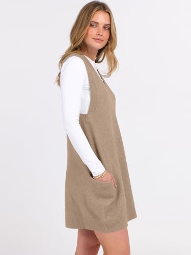 Caracilia Womens Sweater Vest Dress Wool Blend V Neck Sleeveless Loose Fit Casual 2025 Fall Short Tank Dresses with Pockets4