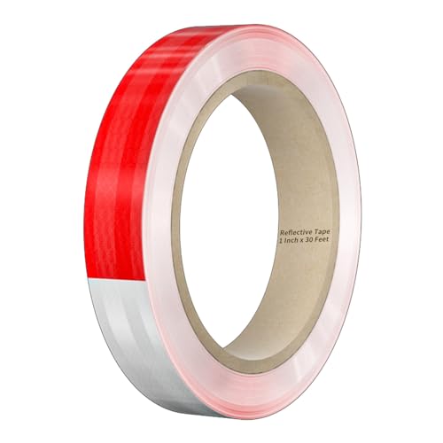 Duccinp Reflective Tape, 1 Inch x 30 Feet - High Intensity - Red & White Reflective Safety Tape Waterproof Conspicuity for Trailer Reflector Trucks Bikes Baby Strollers Helmets