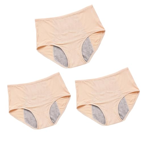 Braga Menstrual Flujo Muy Abundante Talle Alto, Bragas de Regla Higiénica Absorbente Lavable,Juego de 3 bragas Menstruales Absorbentes, Beige-M