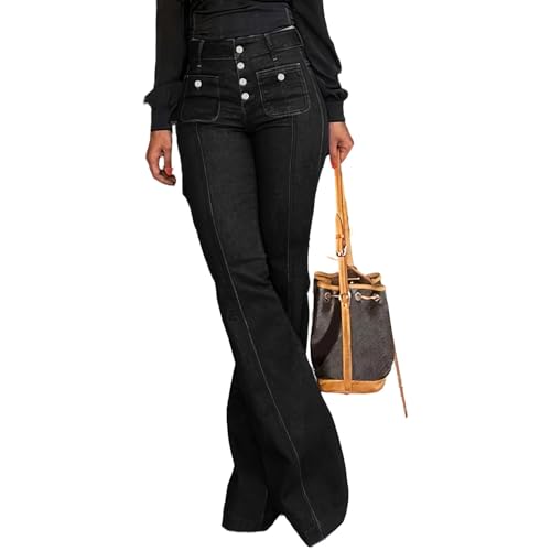 Women's Luscious Curvy Bootcut Jeans Mid-Rise Stretch Juniors Jeans Mid Waisted Flared Leg Loose Stretchy Pants3