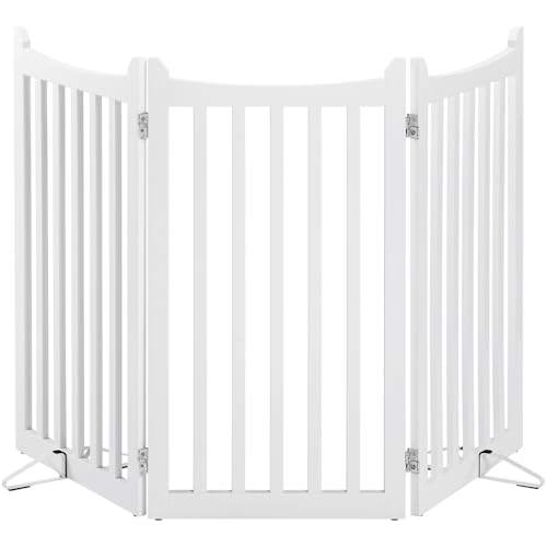 Yaheetech Barrera de Seguridad para Perros Plegable Parque para Perro de Madera151,5x90,5 cm Puerta para Perros Interior Recinto Perro Vallas para Mascotas Blanco
