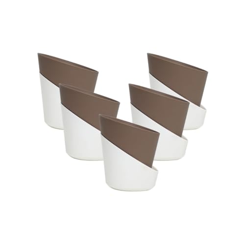 Image of Harshdeep Self Watering Flower Pots - Atlantis - Indoor Outdoor Home Livingroom Office Tabletop Decoration Plastic Planter 4 Inch Set of 5 (Mocca)