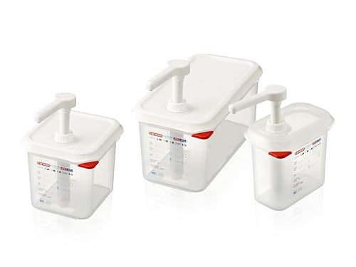 Araven Sauce Dispenser Gn 1/6 Clear 2.6 Liter Dishwasher Safe Push Pump