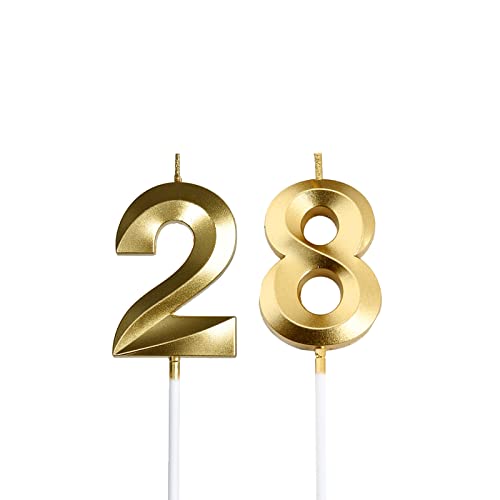 Goldfarbene Kerzen zum 28. und 32. Geburtstag, goldene Zahl 28, 82, Kuchenaufsatz für Geburtstagsdekorationen, Party-Dekoration