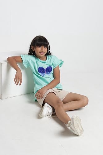 Image of Under Fourteen Only Girls Cotton Tops Collection - Round Neck, Crop Top, Full & Half Sleeve, Drop Shoulder, Ruffle Sleeve, Graphic Printed, Embroidered & Slub Knit Styles