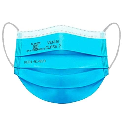 Image of VENUS - V-1010-3 Ply Surgical Face Mask - ISI Certified, Disposable, Anti-Pollution & Bacterial Filtration for Medical, Hospital & Daily Use - Blue - Pack of 50