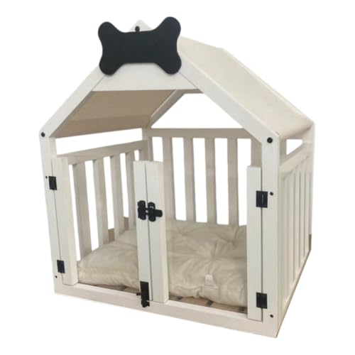 Vzck 犬小屋 犬舎 猫ハウス 屋外用 大型犬対応 室外木製ハウス 猫・犬兼用 屋外の雨と日焼け止めペットの家 通気屋根 防水 通気 防風 覗き窓付き ペットハウス 組み立て簡単 ペット用品 休憩所 トゲージ お庭用 (ホワイト,スタイル2-S)