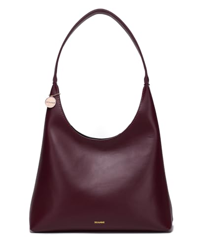 SUANNI Bordeaux Vegane Leder-Hobo-Tasche für Damen Große Sommerhandtasche Weiche Schultertragetasche Damenhandtasche mit Reißverschluss Alltags- & Arbeitstasche (Bordeaux)
