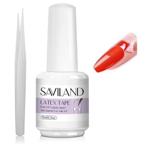 SAVILAND Gel Polish Liquid Latex for Nails: 15ML Nail Latex Peel Off Nail Polish Barrier Cuticle Guard Protector for Airbrush Nail Art Liquid Latex with Tweezers Home DIY Nail Art Salon for Women