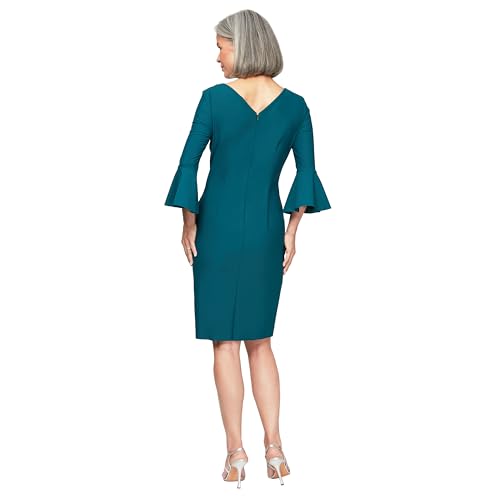 Image of Alex Evenings Women's Slimming Short Cocktail Dress with Bell Sleeves, Wedding Guest (Petite and Regular Sizes)