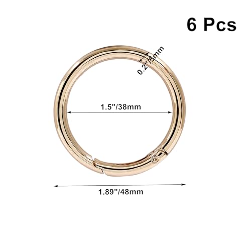 Augiimor 6Pcs Durable Spring O Rings, Premium Zinc Alloy Round Spring Clips Strong Metal Split Rings for Purses, Keyring and Handbag(Gold, Inner Dia:38mm/1.5 inch,Outer Dia: 48mm/1.89inch)