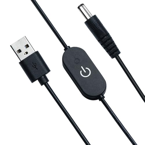 DZYDZR USB-DC �ϊ��P�[�u�� 5V/2A 5.5mm x 2.1mm DC�v���O �^�b�`�X�C�b�`�t�� 1m�� PVC�� 24AWG���� �|�[�^�u���@�틋�d�p [���s�A���i]