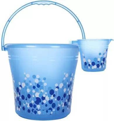 Dhwani Enterprise (Ratan) Plastics Frosty Bubble Print Pack of 2 Bathroom Set (25L Bucket x 1 / 1L Mug x 1) -Blue