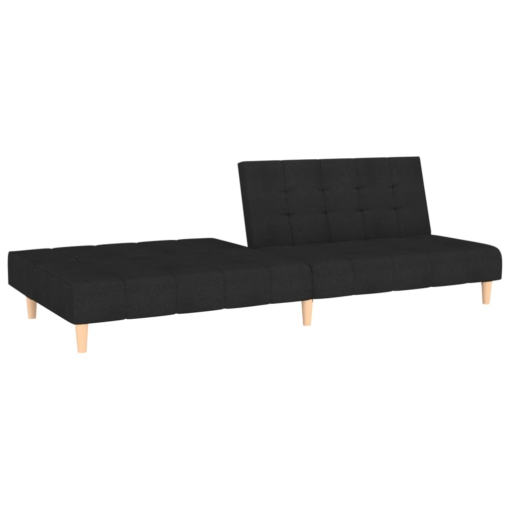 Sofa z funkcją spania 2-osobowa, czarna tkanina, sofa przekształcająca z drewnianą ramą, 200 x 84,5 x 69 cm, do salonu, pokoju gościnnego, nowoczesne wzornictwo