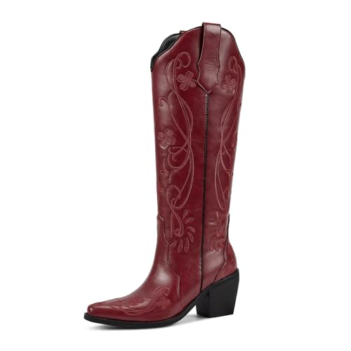 Image of wetkiss Knee High Cowboy Boots for Women, Stable and Comfortable | Western Style,Cowgirl Boots,Versatile,Pull On,Various Occasions,Non-slip Sole,Bohemian Rural Style