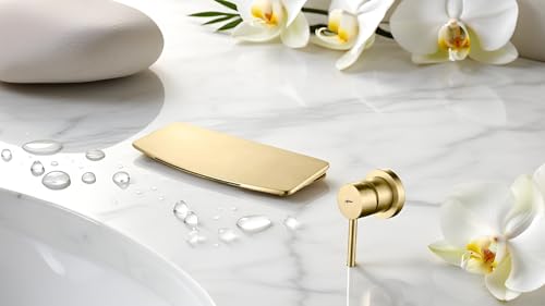 Image of Aquieen Luxury Series Wall Mounted Basin Mixer Hot & Cold with Diverter Body & Exposed Part Kit (Bianca) (Gold)