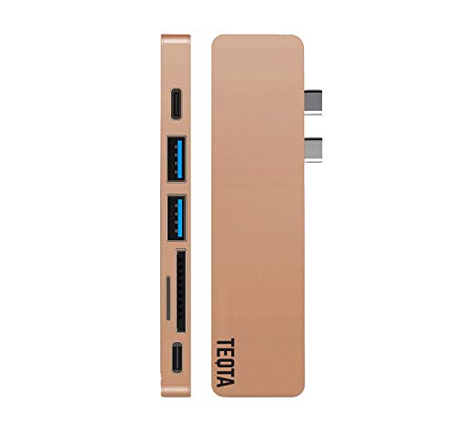 TEQTA 7 in 2 USB C Thunderbolt 3.0 Hub for 13 15 and 16 MacBook Pro 2016-2023 & New MacBook Air 2018-2023, New M1 & M2 MacBook – Gold