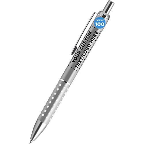 DISCOUNT PROMOS Personalized Retractable Rhinestone Accent Pens - 100 pack - Plastic Pens - Customizable Text, Logo - Silver