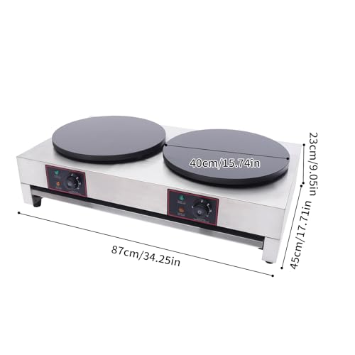 2 Burner Electric Crepe Maker, 3400W Commercial Pancakes Maker w/Adjustable Temperature(122-572?), 15.74