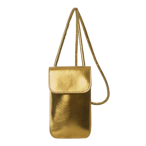 PURPLELILY Womens Crossbody Phone Bag Leather Coin Cellphone Wallet Phone Purse with Shoulder Strap Shoulder Purse, Gold, Approx. 10.5x18.5cm/4.13x7.28in